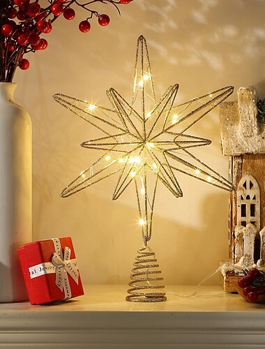  Decorazione natalizia stella di ferro per la cima dell'albero di Natale star luminosa per albero di Natale pendant a cinque punte