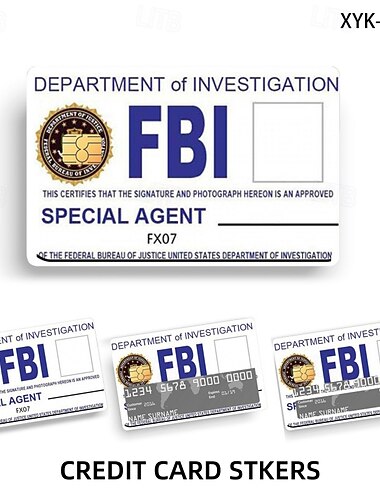  4 st hemliga agentkortskinnskit FBI/ICE-designer cosplay &presentklistermärkesset matt id &Dekorativa kreditkortsklistermärken, personliga snygga bankkortsklistermärken