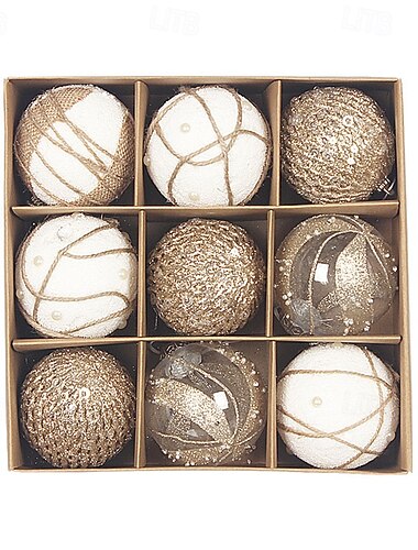  9 palline per albero di Natale, ornamenti, decorazioni natalizie da 8 cm, palline di corda di iuta trasparente, fatte a mano, set di scatole regalo per feste di Natale, accessori per decorazioni per