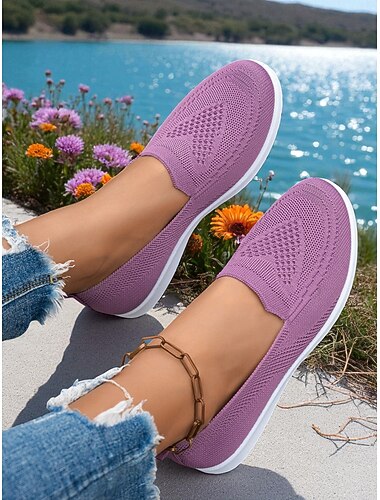  Flyknit slip-on sneakers voor dames – lichtgewicht, ademende, casual flats om te wandelen, winkelen en op vakantie te dragen