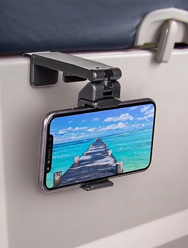  Supporto universale per telefono in aereo. Visione a mani libere con doppia rotazione multidirezionale a 360 gradi. Dimensioni tascabili, accessorio essenziale per i viaggi in aereo.