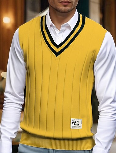  Herren Pullunder Kleid Pullover Pullover Weste Strickpullover Gerippt Stricken Normale Oberteile Gestrickt Einfach V Ausschnitt Mode Lässig Urlaub Alltagskleidung Bekleidung Herbst Winter Schwarz Weiß
