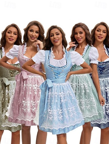  Mascherata Oktoberfest Vestito Costume Cosplay Abiti tradizionali Cameriera Vestiti Tedesco Monaco di Baviera Prati Per donna Halloween Vestito Panno in stile tradizionale Blusa Vestito Grembiule