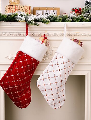  Chaussette de Noël de luxe rouge, grand sac cadeau pour sapin de Noël, cadeaux suspendus, cheminée, fête festive, accessoire de décoration saisonnière