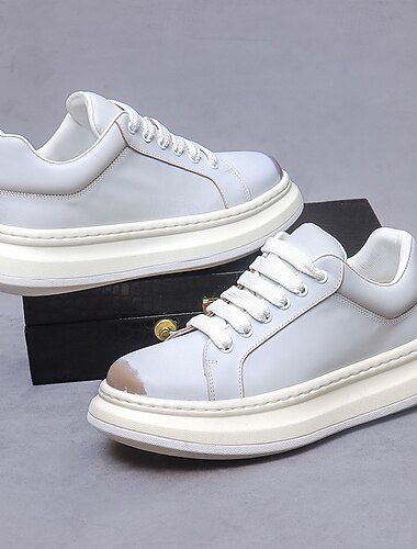  Witte leren herensneakers - schoenen met dikke zool voor casual mode, voor dagelijkse wandelingen en sportieve stadsoutfits