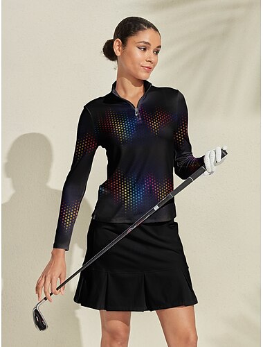  Dame POLO T-skjorte Svart Langermet Topper Dame golfantrekk Klær Antrekk Bruk klær