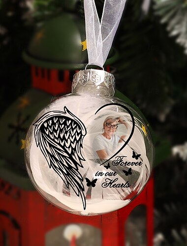  Gepersonaliseerde foto kerstveer herdenkingsornament op maat gemaakt 3D balornament condoleancegeschenken voor het verlies van dierbaren op maat gemaakte kerstboom hangende herinnering herdenkingsdecoratie voor de feestdagen
