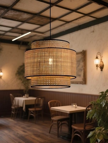  Suspension vintage style coquille Saint-Jacques abat-jour dôme en rotin suspension éclairage simplicité lustre simple suspension luminaire décoration intérieure