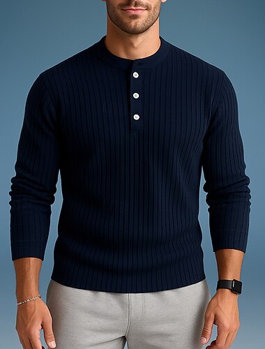  Per uomo Top casual Pullover Maglione Bottoni Manica Lunga Top Athleisure Autunno Di tendenza All'aperto Viaggio abbigliamento sportivo Abbigliamento sportivo Tinta unita Nero Bianco Rosso