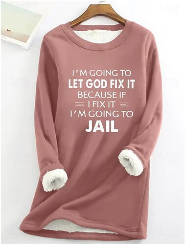  Dame Pullover sweatshirt Bogstaver Afslappet Komfrt Langærmet Rund hals Lange toppe Gade Hverdag Trykt mønster Sort Lyserød Blå Grå Efterår Vinter