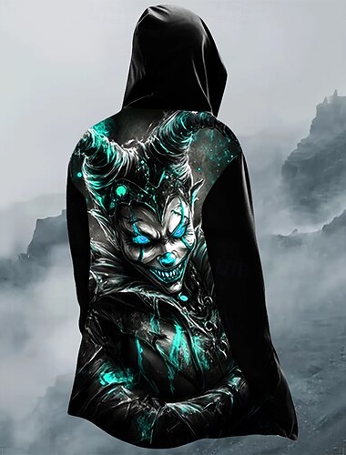  Halloween Homme Joker Manteau d'Hiver Veste en Polaire Manteau Chaleur Thermique Confortable Occasionnel Sombre Rue Tenue quotidienne Fermeture éclair Avec Poches Impression 3D Automne Hiver À capuche