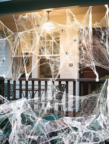  Toile d'araignée d'Halloween de 1800 pieds carrés avec 100 araignées artificielles, toile d'araignée en tissu, décoration d'Halloween en toile d'araignée pour fournitures de fête intérieures et extérieures