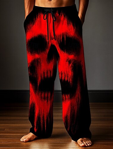  Halloween Hombre Cráneos Traje de Halloween Pantalones Pantalones anchos Pantalones casuales Media cintura Estilo gótico oscuro Exterior Festivos Cintura elástica con cordón Pantalones tipo lino con