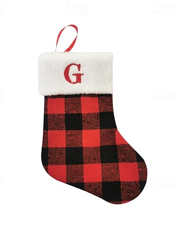  Julestrømpe rød svart rutete alfabet mini sokk ferie gavepose hengende ornament til juledekorasjon hjem peis festlig fest sesongtilbehør
