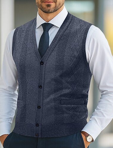  Homme Pull Robe pull Gilet Cardigan Pull Tricoté Côtelé Tricoter Hauts Réguliers Tricoté A côtes Uni Col en V Mode Châles Occasionnel Tenue quotidienne Vêtement Tenue Automne Hiver Rouge Bordeaux Bleu