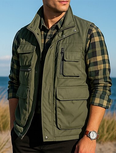  Per uomo Gilet da pesca Gilet da escursionismo Senza Maniche Gilet Esterno Leggero Traspirante Cerniera Tasche Multiple Nylon Nero Verde militare Blu marino Caccia Pesca Arrampicata