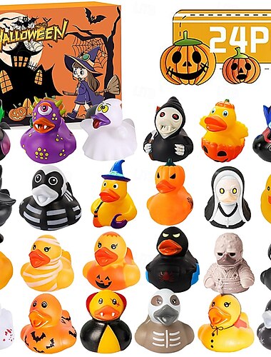  Calendrier de l'Avent 2025, ensemble de jouets en caoutchouc, cadeau d'Halloween/Noël, mini canard jaune surprise, Halloween &Calendrier de compte à rebours de Noël, jouets de Noël à déchirer soi-même