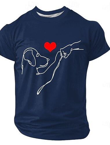  T-Shirt Grafica per Uomini Amanti dei Cani Design a Maniche Corte con Zampa a Forma di Cuore