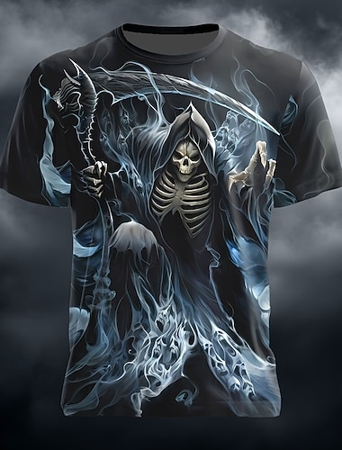  Homme Faucheuse 3D moissonneuse T-shirt Manche Courte T-shirt Impression 3D Col ras du cou Chemise Exagéré Designer Horreur Club Soirée Rue Bleu Vert Été Printemps Toutes saisons Vêtement Tenue S M L