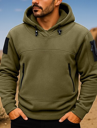  Hombre Sudadera Sudadera con capucha de lana Sudadera táctica con capucha Negro Verde Ejército Gris Oscuro Con Capucha Plano Bolsillo Deporte Casual Diario Ropa de calle Fresco Ropa deportiva Invierno