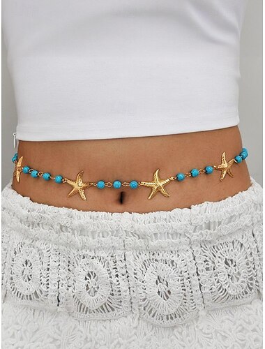 Dames zeester turquoise kralen tailleketting riem - bohemian alloy strand lichaamssieraden voor zomeroutfits en vakantielooks