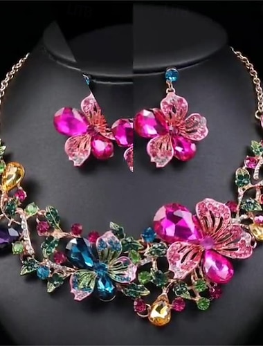  Set di Gioielli 2 Con diamantini Cromo 1 Collana Orecchini Per donna Elegante Vintage Moda Stile Vintage Classico Parure di gioielli Per Matrimonio Feste Ospite di nozze