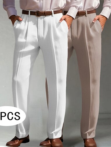  Per uomo Pantaloni Eleganti Pantaloni di Lino Pantaloni Pantaloni Estivi Tasca Frontale Pieghe Gamba Dritta Semplice Comodità Traspirante Lunghezza intera Formale Affari Quotidiano Moda Essenziale