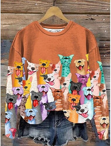  Mulheres camisolas Gráfico Animal Casual Manga Longa Gola Redonda Tops regulares Rua Dia a Dia Imprimir Rosa Laranja Outono Inverno