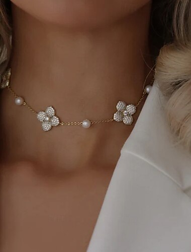  Collana girocollo Zircone Strass Per donna Elegante Carino Floreale Forma di Fiore Matrimonio Irregolare Collana Per Matrimonio Feste Compleanno