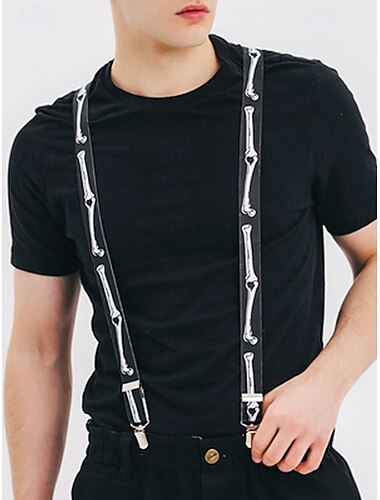  bretelle da uomo a forma di scheletro per Halloween — bretelle elastiche nere regolabili con clip in metallo resistenti, stile gotico per adulti, feste in maschera, cosplay ed eventi a tema