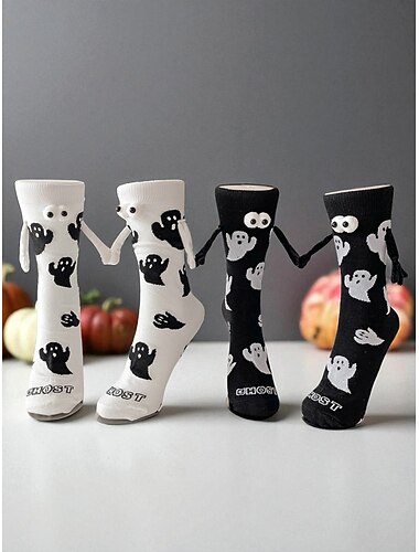  Calcetines de fantasma de Halloween para mujer con ojos 3D y estilo de dibujos animados, divertidos y cómodos calcetines deportivos para fiestas y ropa informal 3D