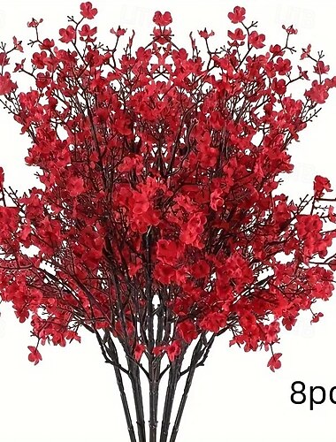  8 قطع من زهور الكريسماس الحمراء الاصطناعية - نباتات صناعية ذات ملمس واقعي لحفلات الزفاف والحفلات وديكور العطلات - قطع مركزية نابضة بالحياة مع سيقان سوداء وبتلات واقعية بدون بطاريات