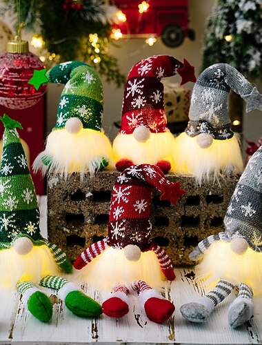 Decorazione natalizia in peluche, gnomo senza volto, bambola, Babbo Natale della foresta con fiocco di neve, cappello lavorato a maglia, Rudolph, peluche luminoso, gamba appesa, figura di elfo,