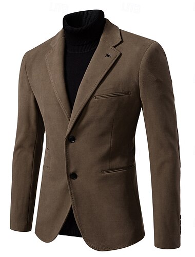  Per uomo Giacca blazer Scuola Formale Performance Classico Primavera Autunno Poliestere Spandex Tinta unica Monopetto due bottoni Giacca Nero Marrone Kaki