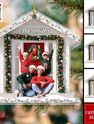  Personliga familjefoto julgransprydnader i akryl 2D anpassade julklappsidéer för familj/par julgransprydnader dekoration hängande hänge