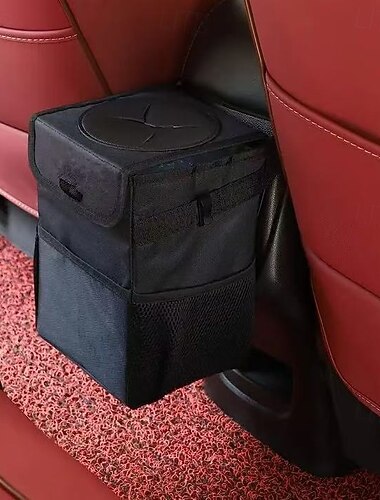  Cubo de basura para automóvil con tapa y bolsillos de almacenamiento, cubo de basura plegable impermeable a prueba de fugas, contenedor de basura automático multiusos para automóvil, SUV, camión