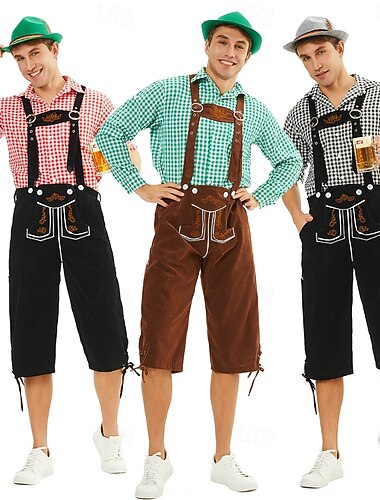  Carnaval Oktoberfest bier Oktoberfest Outfits Gemaskerd Bal Lederhosen Bavarian Duits Traditionele stijl Weiden Voor heren Carnaval Feest Halloween Doek in traditionele stijl Top Short Hoed