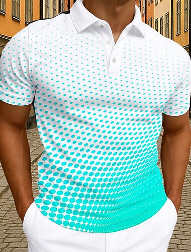  Hombre Abstracto Geométrico Polo Manga Corta Camisas de polo Diseño Informal de negocios Negocio Ropa Deportiva Impresión 3D Botones Verano Azul Piscina Morado Verde Trébol