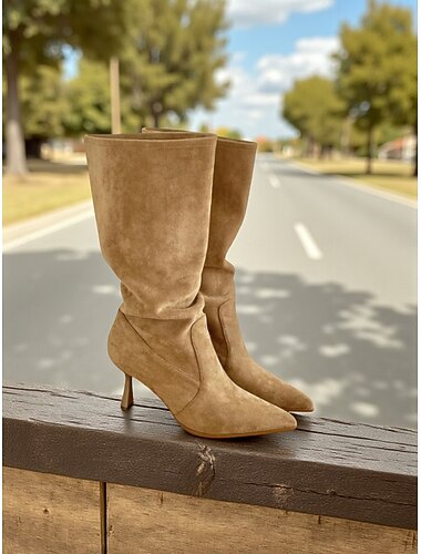  Damen-Slouch-Stiefel aus echtem Wildleder mit weitem Schaft, bequemer Casual-Style für jeden Tag, perfekt für urbane, entspannte Fashion-Outfits