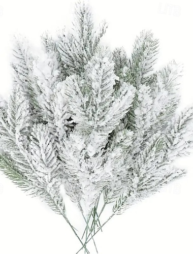  12/24 szt. igieł sosnowych w kolorze świątecznego śniegu – realistyczne oszronione gałązki sosnowe ze śnieżnymi końcówkami do ozdób choinkowych, wieńców i zimowych centralnych elementów – wytrzymałe