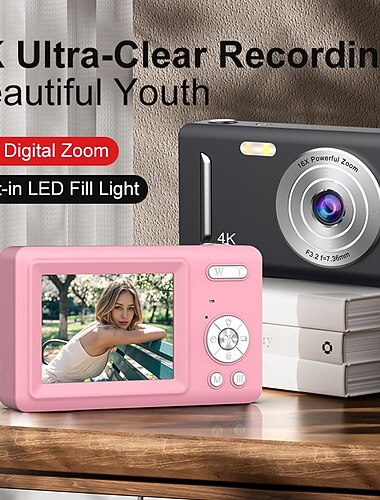  Ψηφιακή φωτογραφική μηχανή 4k 48 megapixel HD φωτογραφίας, φωτογραφική μηχανή selfie ταξιδιού, οθόνη 2,4 ιντσών, αντικραδασμική μίνι φωτογραφική μηχανή selfie για φοιτητές με ζουμ 16x