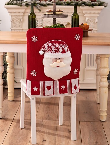  Funda de silla navideña de tela festiva con diseño de muñeca 3D, gorro de Papá Noel para taburete, protector de respaldo de silla, decoración navideña festiva para el hogar, comedor, fiesta, accesorio