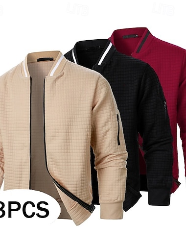  Pánské Mikina Waffle mikina Celorozepínací mikina Khaki+Černá+Vínová Tmavě modrá + tmavě šedá + armádní zelená Černá + khaki + tmavě modrá Stojáček Bez vzoru S texturou Sporty a outdoor Ležérní Denní