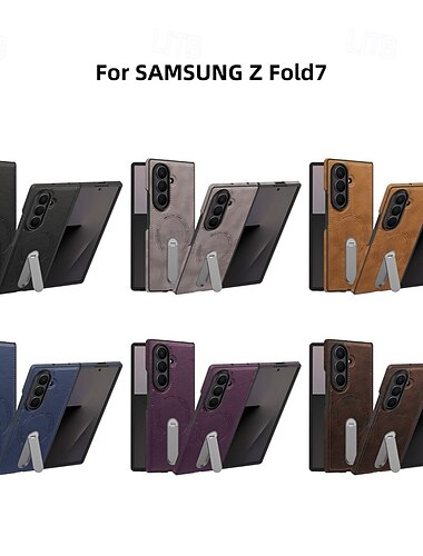  puhelin Etui Käyttötarkoitus Samsung Galaxy Z-taitto 7 Z Taita 6 Z Fold 5 Z Fold 4 Takakuori Tukee langatonta latausta Tukijalka Iskunkestävä Retro TPU PU-nahka