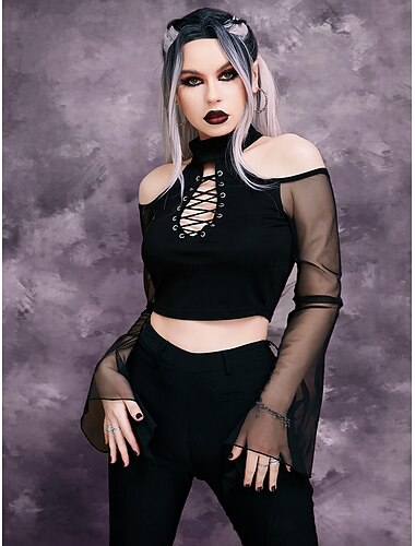  Gotico Crop Top Manica a Campana Strega Costume Per donna Fantasia Halloween Carnevale Performance Feste Adulti Top