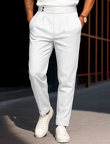  Per uomo Pantaloni Eleganti Pantaloni Affusolati Pantaloni Pantaloni da Abito Tasca Semplice Comodità Morbido Lunghezza intera Formale Feste Affari Moda Streetwear Bianco Blu marino Inelastico