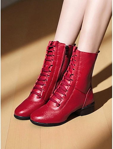  Bottines de danse rouges à lacets pour femmes - bottines à semelle souple avec fermeture éclair latérale pour le jazz, la pratique et la performance