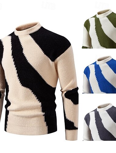  Homme Pull Côtelé Tricoter Hauts Réguliers Tricoté Coupe ajustée Bloc de Couleur Col ras du cou Tricots Contemporain Occasionnel Tenue quotidienne Vêtement Tenue Automne Hiver Noir Bleu M L XL