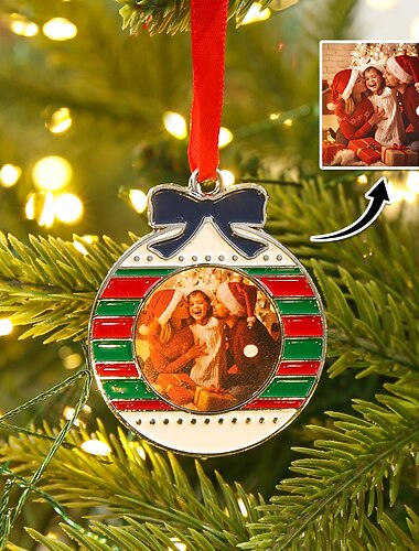  Personalisierter Foto-Weihnachtsschmuck, benutzerdefinierte Weihnachtsbaumanhänger aus Metalllegierung, Dekoration, Gedenkgeschenke für Familie, Freunde, Lieben, Nachbarn