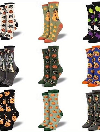  1 paio di calzini creativi e divertenti in jacquard per Halloween, con motivo a zucca, fantasma e strega, calzini sportivi unisex per coppie, per sport all'aria aperta